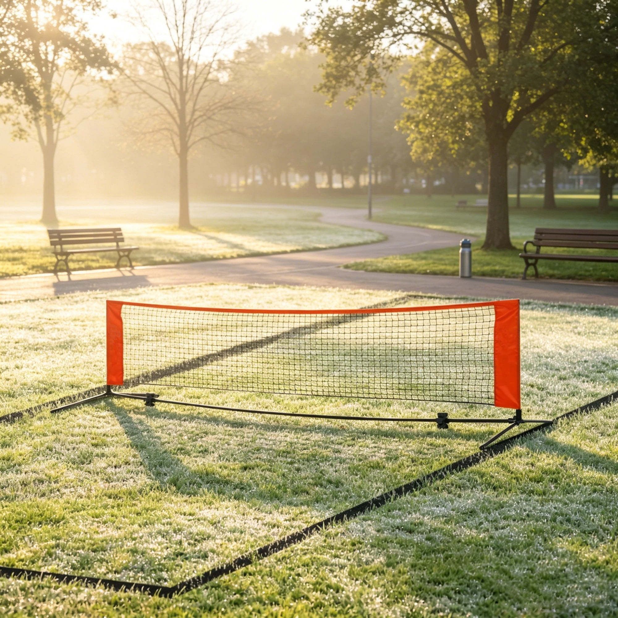 Foldable Soccer Tennis Training Net for 2 Players, Multi-Sport Football Badminton Practice Net Metal Frame with Carry Storage Bag Easy Portable