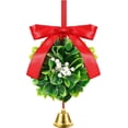 thumbnail image 2 of 2PCS Christmas Mistletoe Balls Ornaments with Bells Artificial Hanging Mistletoe Christmas Decor Mistletoe Kissing Green, 2 of 8