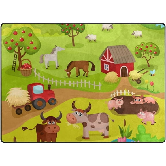 SKYSONIC Lightweight Carpet Mats Area Soft Rugs Floor Mat Rug Home Decoration for Kids Room Living Room 63 x 48 inches Animals in Farm