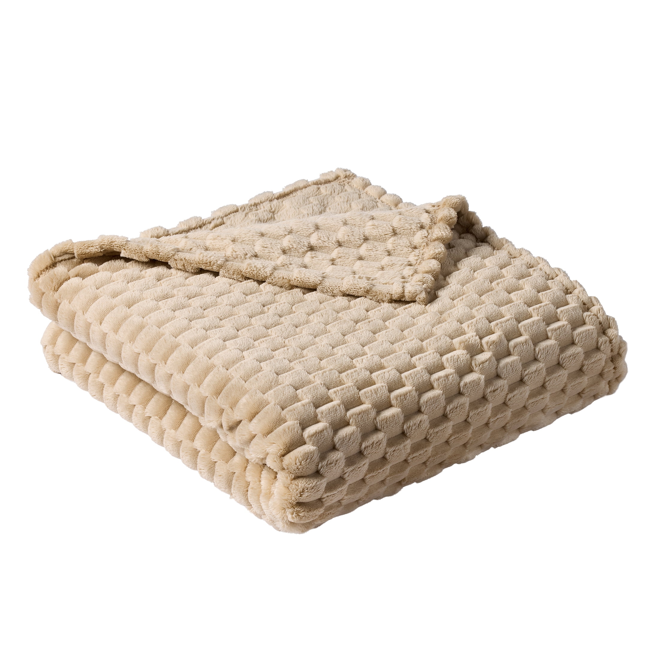 Better Homes & Gardens Textured Velvet Plush Soft Throw Blanket,  Papyrus Beige