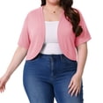 thumbnail image 6 of Women's Plus Size Cropped Cardigans Open Front V Neck Short Sleeve Knit Shrug Lightweight Dress Cover Up Pink, 6 of 9