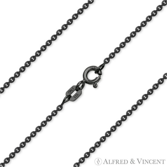 1.2mm Flat Cable Link Italian Chain Necklace in .925 Sterling Silver w/ Black Rhodium PVD