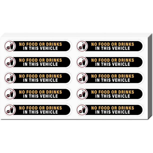8 hojas de pegatinas de vinilo con texto "No Food or Drink in This Vehicle", con texto en inglés "No Food or Drink in This Vehicle", calcomanías de advertencia impermeables con forma de hamburguesa