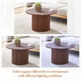thumbnail image 3 of 27.5" Round Wood Grain MDF Coffee Table, Roman Column Edge with Integrated Metal Frame, Retro Light Luxury Style for Home Living Room Space, 3 of 9