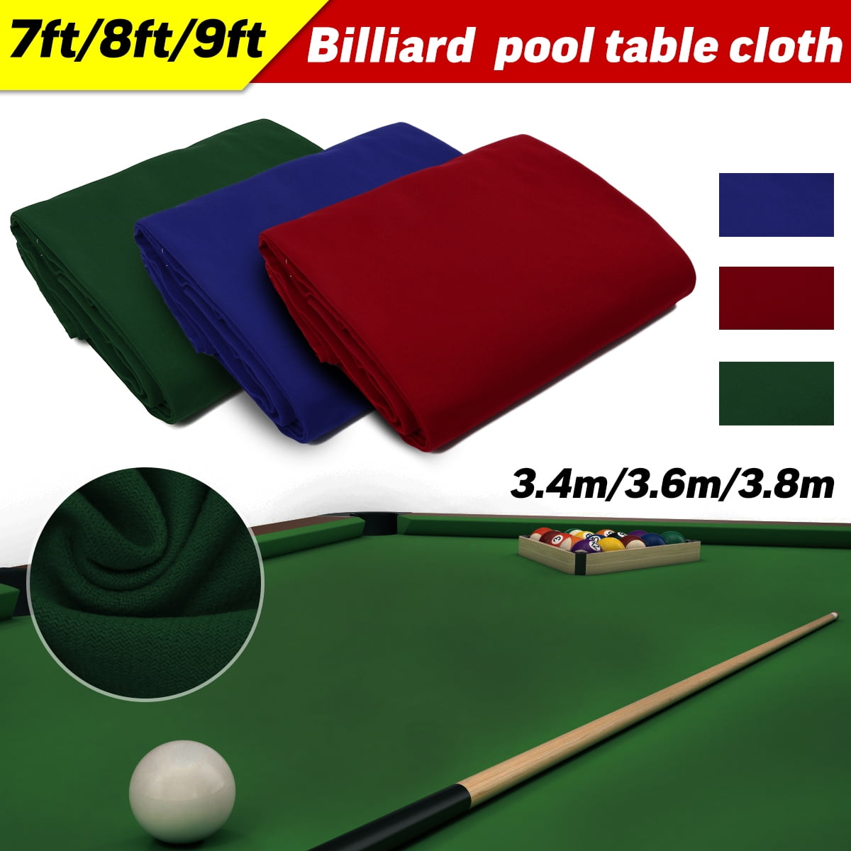 US 7/8/9ft Worsted Billiard Pool Table Cloth Billiard Felt with Cushion Rail #