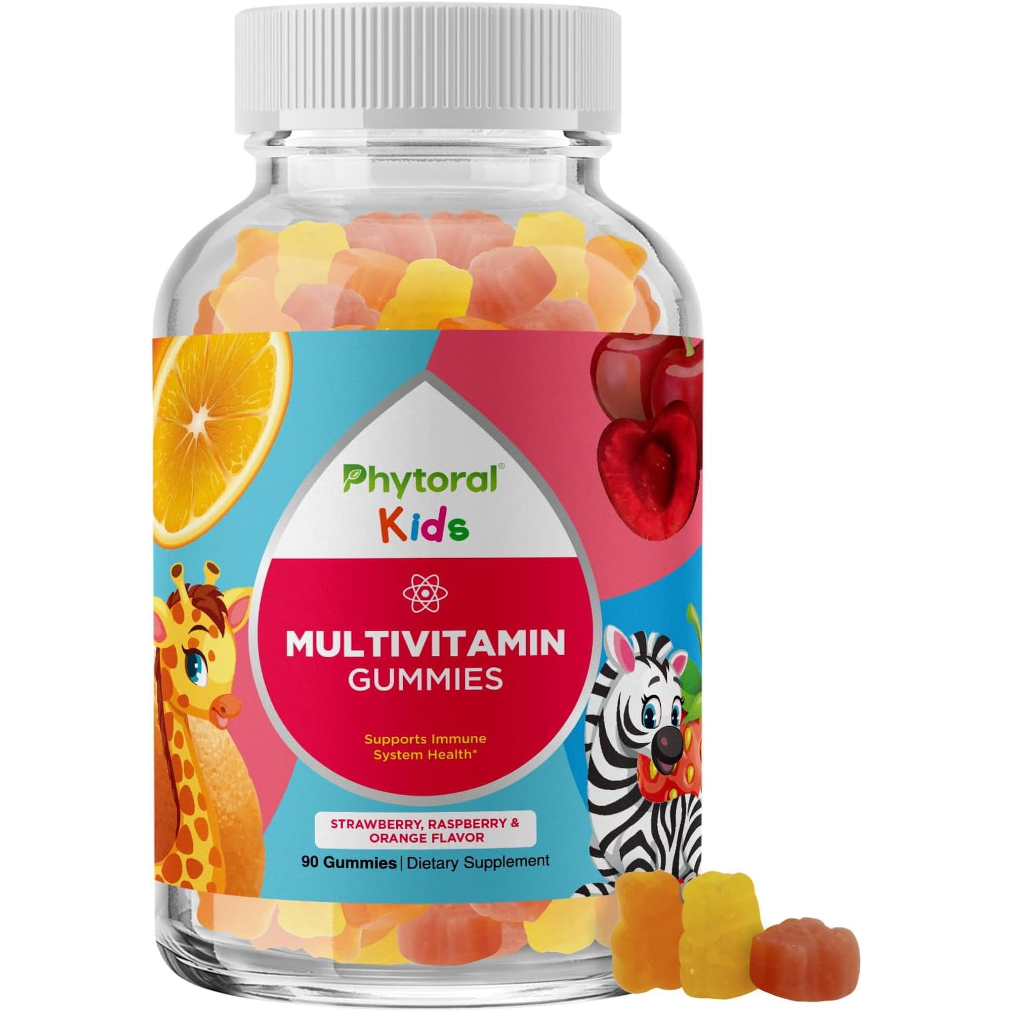 Kids Multivitamin Gummies - Phytoral 90ct Delicious Children's Natural Gummy Vitamins for Immune Support - Vitamin A, B, C, D, Zinc & More!