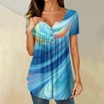 thumbnail image 2 of NAMTYQX Short Sleeve Shirts for Women Short Sleeve Frill Button V Neck Loose Fitting Casual Patterned Trending Plus Size Blue Size S, 2 of 5