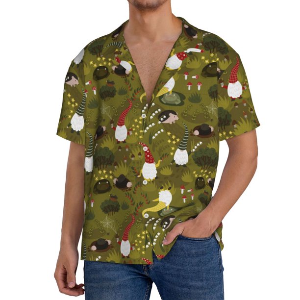 Fotbe Gnomes Playing in the Garden Camisa Estampada de Manga Corta para Hombre, Casual de Verano, Estilo Playero, Sin Arrugas-4X-Large