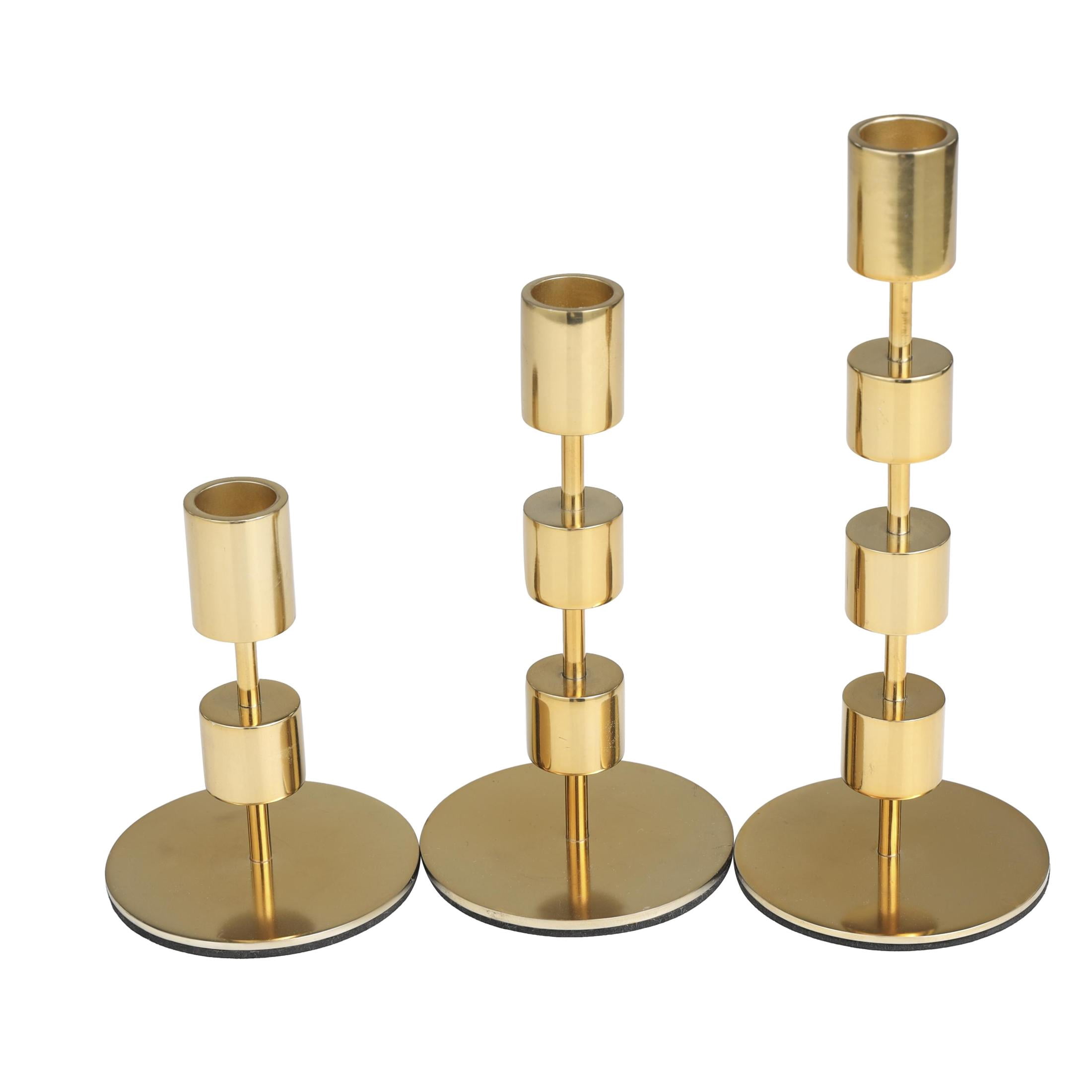 DecMode 4 Candle Gold Aluminum Metal Abstract Floating Block Candle Holder with Rounded Base, Set of 3