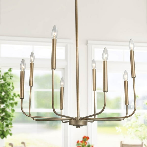 LNC 8-Light Antique Champagne Gold Linear Modern,Contemporary,Candle style,Large Chandelier for Dining room,Living Room,Bedroom,Kitchen Island,27"Dx36"H,Q2ENJAWM1322596|Walmart Canada