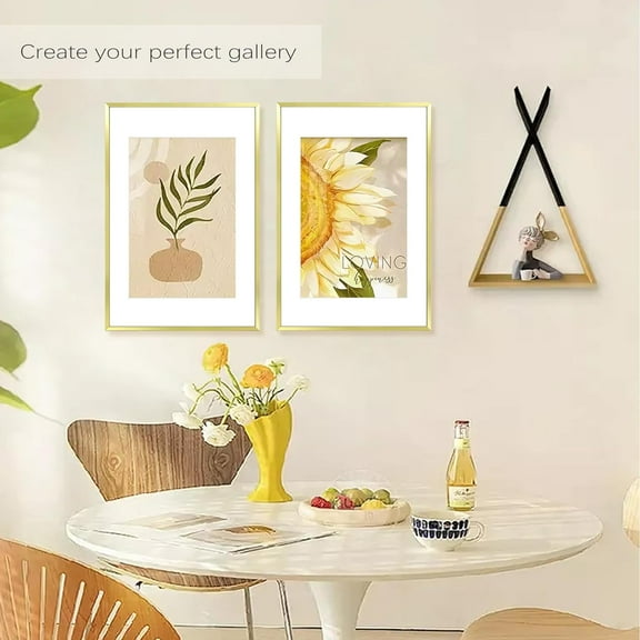 , 16x24 Picture Frame Set of 3, Gold Thin Border, Display Photo 12x18 with Mat or 16x24 Without Mat, Poster Frame for Wall Hanging Horizontal and Vertical