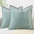 thumbnail image 1 of Chenchen Summer Chenille Soft Cozy Throw Pillow Covers 20x20 Set of 2, Modern Farmhouse Boho Velvet Decorative Pillow Cases with Stitched Edge for Couch Sofa Bed Home Decor, Aqua Haze, 1 of 1