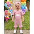 thumbnail image 5 of BemeyourBBs Baby Girls First Birthday Outfit One Years Old 1st Birthday Clothes Summer Waffled Romper with Matching Bow Headband Letter Embroidery Ruffle Short Sleeve Bodysuit Playsuit, 5 of 9