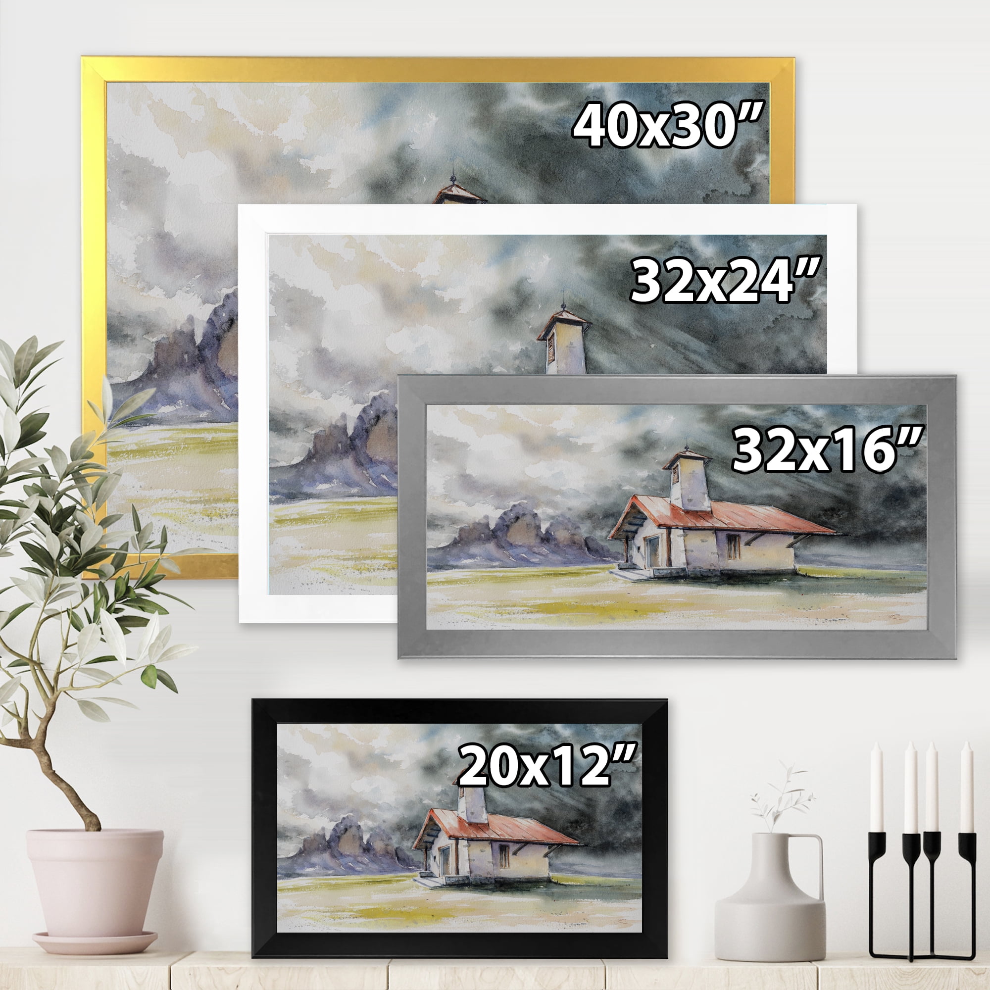 Designart 'Storm On A Rustic House On Mountain Top ' Country Framed Art Print