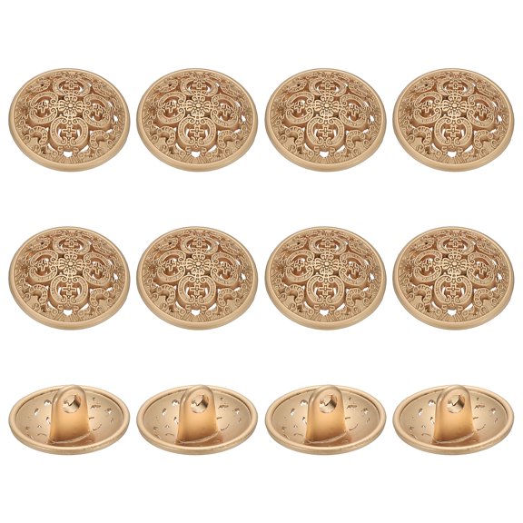 Metal Round Hollow Buttons, Retro Hollow Shank Sewing Buttons for Coat Shirt 15 mm & 12 Pack & Matte Gold
