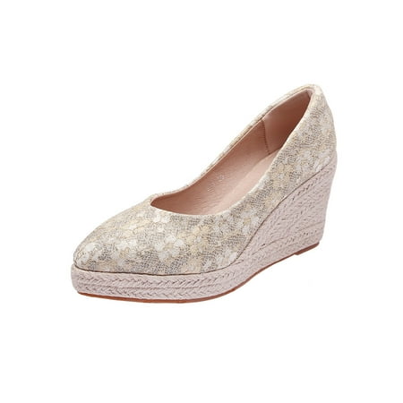 

Lacyhop Ladies Dress Shoe Pointed Toe Espadrilles Slip On Wedge Pumps Shoes Work Casual Wedges Fashion Comfort Beige 8.5