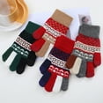 thumbnail image 5 of Women Men Warm Stretch Knitted Gloves Mittens Winter Keep Warm Splicing Print Knitting Golves Outdoor Riding Driving Mittens With Plush, 5 of 5