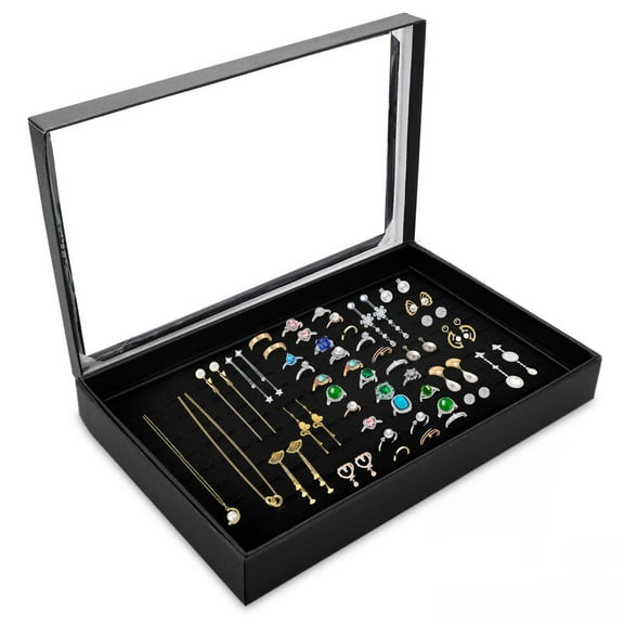 TSV 100 Slots Ring Storage Box, Jewelry Organizer with Transparent Lid, Earring Display Tray for Women