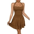 thumbnail image 1 of Women'S Halter Ruffle Hem Mini Dress Ruched Waist Corset Short Party Dresses Brown S, 1 of 10
