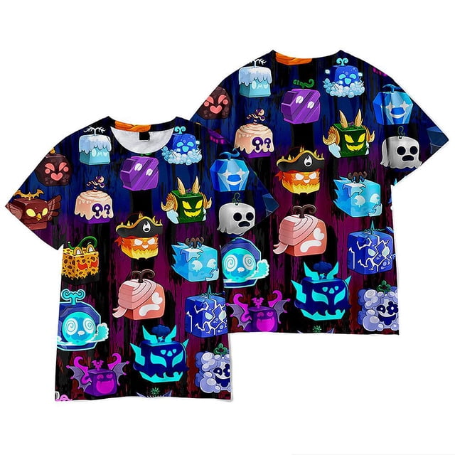 T-shirt à Manches Courtes pour Enfants Garçons Filles Imprimé Roblox Blox Fruits Fans de Gamer Cadeaux 6-10 Ans