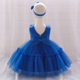 thumbnail image 6 of Ruyang Toddler Baby Tulle Dress Bow Flower Print Pleated Smocked Dresses Elegant Cute Ruffles Sleeve Summer Casual Dresses, 6 of 6