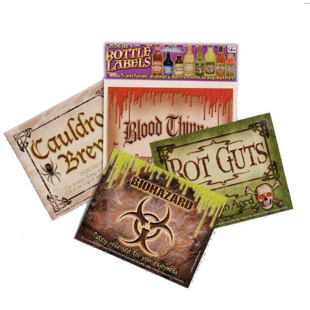 Scary halloween bottle labels
