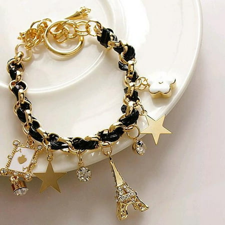 Lighthouse Charm Gold Plated - Womens Gold Plated CZ Eiffel Tower Charm Bracelet
