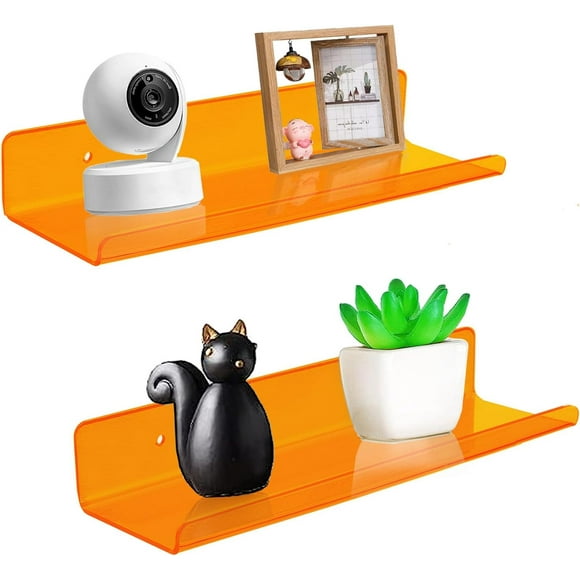 ROYALITA Petites Étagères Acryliques Murales / Ensemble de 2 / 12 Pouces / Étagères Murales pour Plantes, Décoration de Chambre Étagères Murales Flottantes pour Salle de Jeux Chambre, Salon, Bureau, Orange