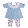 Little Girls' 4-6X Chambray Stripe Cold Shoulder Top and Butterfly Capri Legging 2-Piece Set