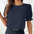 thumbnail image 2 of MIUOWANP Women's Short Sleeve Tops Casual Dressy Solid Color Loose Breathable Ruffle Edge Sleeve Blouse Size S(4)Navy, 2 of 4