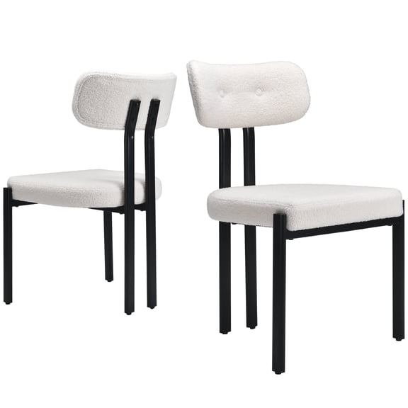 Someet Dining Chairs Set of 2, Mid Century Modern Kitchen Chairs with Lambswool Material for Kitchen, Living Room, Dining Room, White