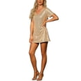 thumbnail image 2 of INSPIRE CHIC Women's Glitter Sequin V Neck Short Sleeve Mini Clubwear Party Dress M Rose Gold, 2 of 6