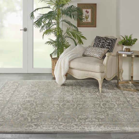 Nourison Euphoria Floral Grey 8' x SQUARE Area Rug, (8 Square)