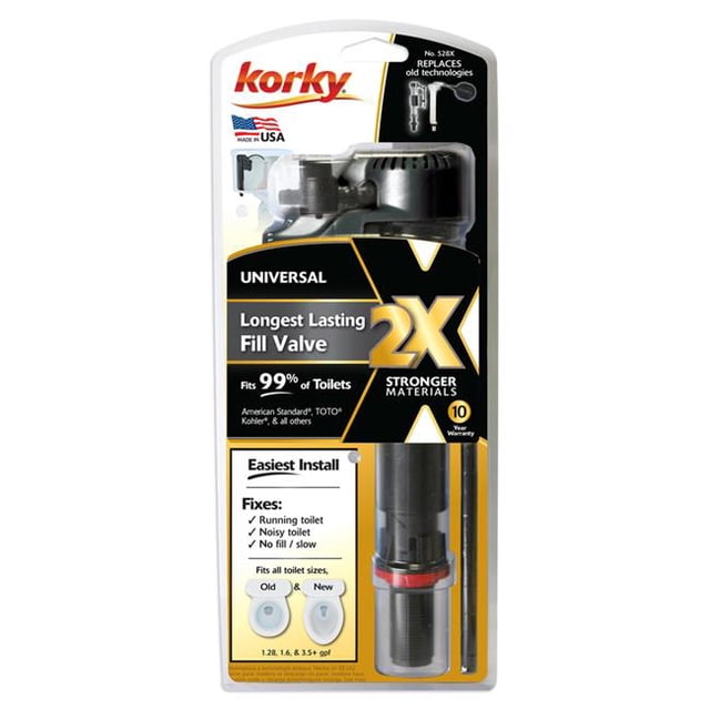 Korky 2X Plastic & Rubber Toilet Fill Valve for Universal, Black