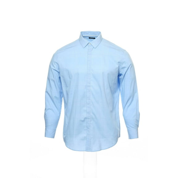 Alfani Light Blue Window Pane Button Down Shirt Sport , Size Large