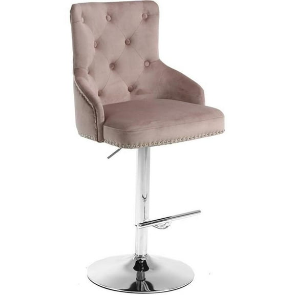 Maklaine Contemporary 34.5"H Velvet Adjustable Bar Stool in Pink