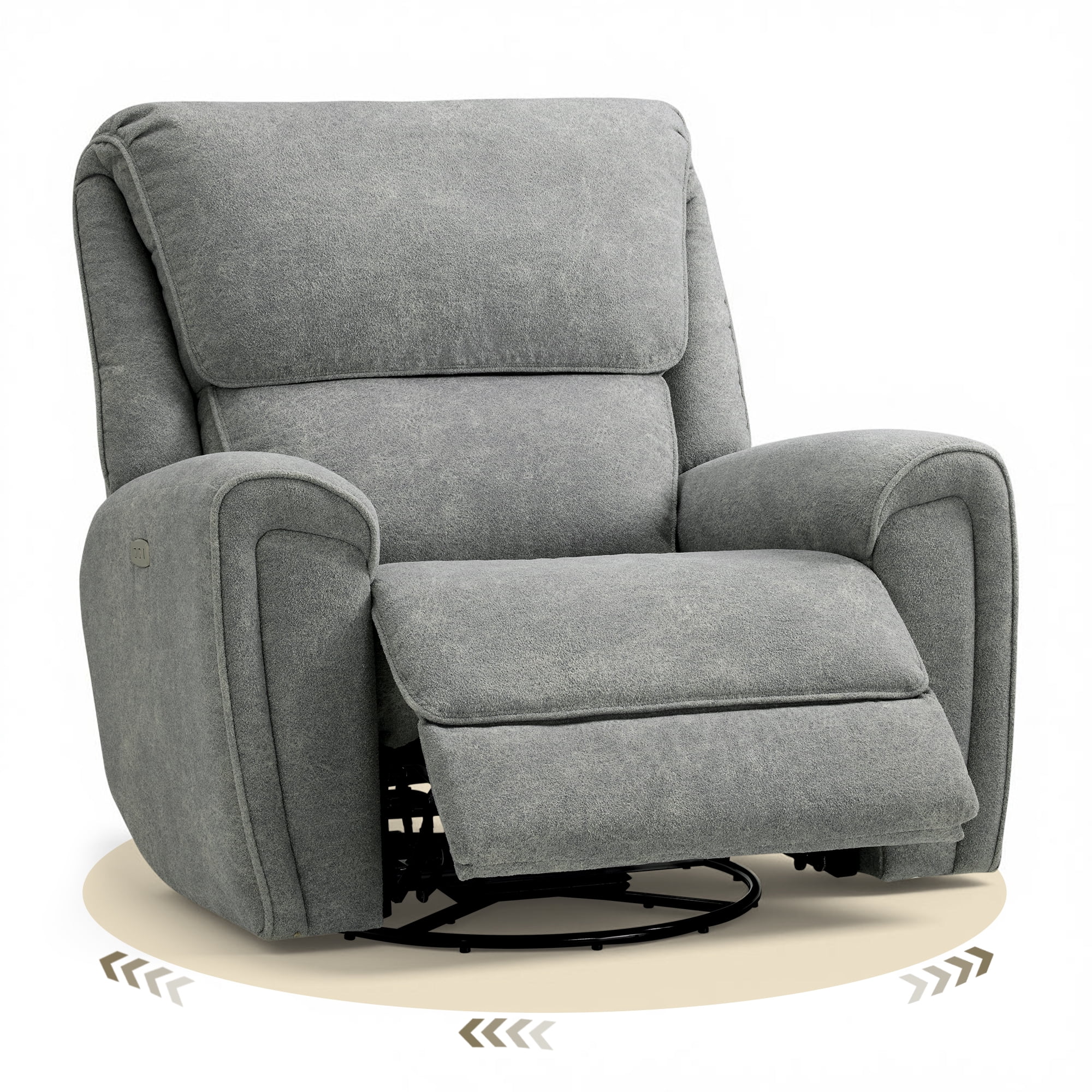 MCombo 400lbs Oversized Swivel Rocker Power Recliner Chair for Big and Tall People, Fabric, Light Grey