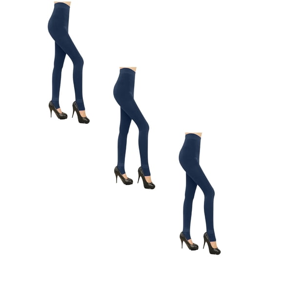 Gyexs 3 Pack Fleece Lined Leggings Women Skin Color - Soft High Waisted Workout Yoga Pants Women's Tights for Cold Weather, Navy, One Size