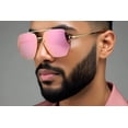 thumbnail image 3 of Pink Mirror Reflective Lens Sunglasses Men Style Flat Lens Luxury Beach Shades, 3 of 10