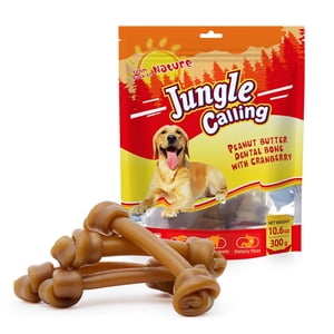 Jungle Calling Rawhide-Free Peanut Butter Dog Bone Chews, 4-Count