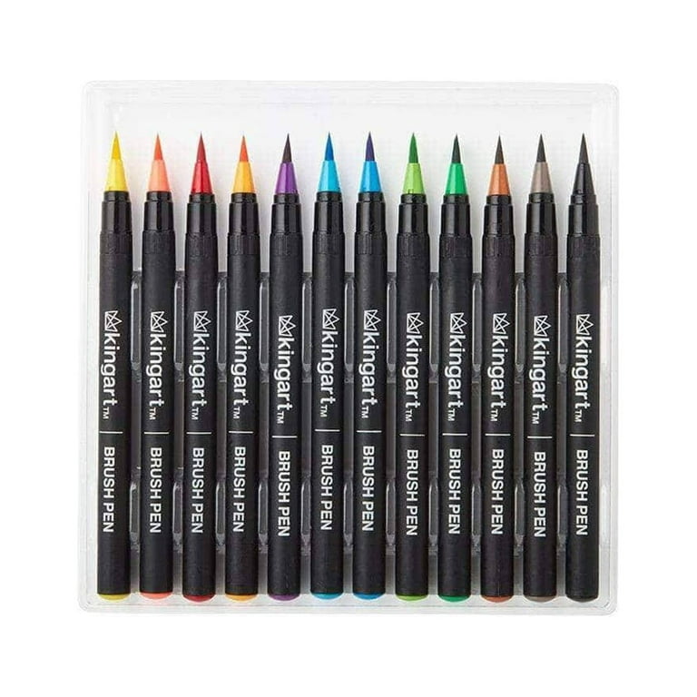 KINGART Watercolor Brush Markers, 12 Colors - Brightly Colored Markers,  Journaling, Lettering, Kids and Adult Coloring Books, and More, Comes with