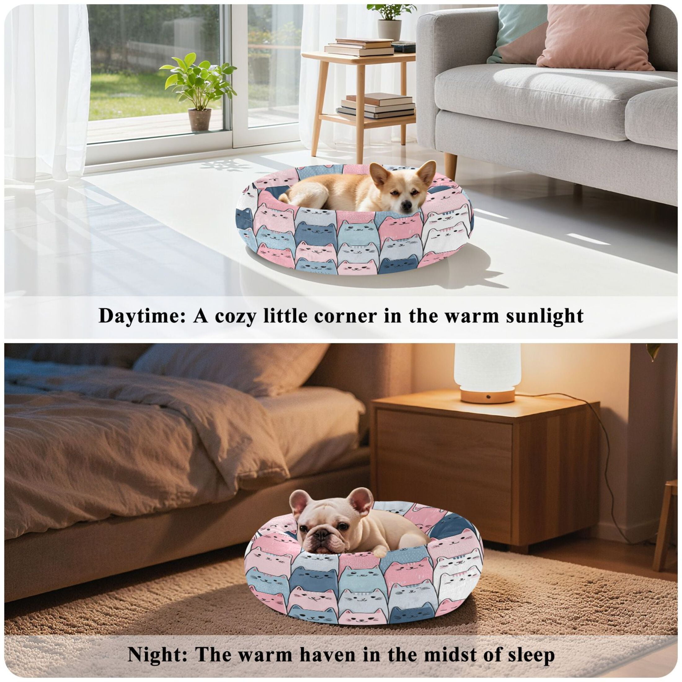 Iauyy Pet Couch Donut Cat Bed for Indoor Cats/Small Dogs Washable & Machine with Non-slip Bottom Calming Cat Furniture, Simple Sketch Of A Cat (S)