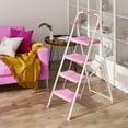 thumbnail image 6 of 4 Step Ladder, 900lbs Sturdy Step Stool with Handrail, Anti-Slip Wide Pedals, Foldable Stepladder for Home, Garage, Garden, Household, Pink, Pass 900LBS Testing, 6 of 14