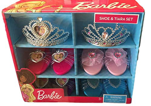 BARBIE SHOE AND TIARA SET W/4 PAIRS OF SHOES & 2 TIARAS   ages 3+ 