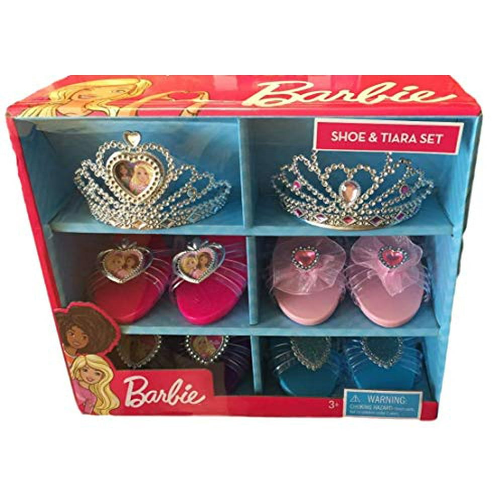 Barbie Shoe and Tiara Dress Up Set Includes 2 Crowns and 4 Pairs of Shoes for Pretend Play