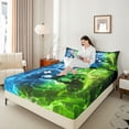 thumbnail image 4 of Castle Fairy Boys Gradient Gamer 3pcs Twin Sheet Sets,Video Game Twin Fitted Sheet,Blue Green Breathable Flat Sheet,Lightweight Room Decor, 4 of 7