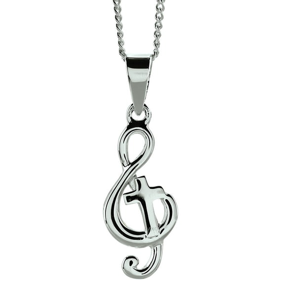 Dicksons Treble Clef Music Note with Cross Sterling Silver 18-Inch Pendant Necklace