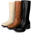 thumbnail image 6 of DARING DIVA Women's Riding Combat Round Toe Chunky Heels Mid Calf Boots Brown 7.5, 6 of 6