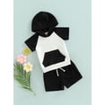 thumbnail image 2 of Toddler Baby Boy Summer Outfits Contrast Color Sleeveless Hooded Tank Top Drawstring Shorts Pants Clothes Set, 2 of 7