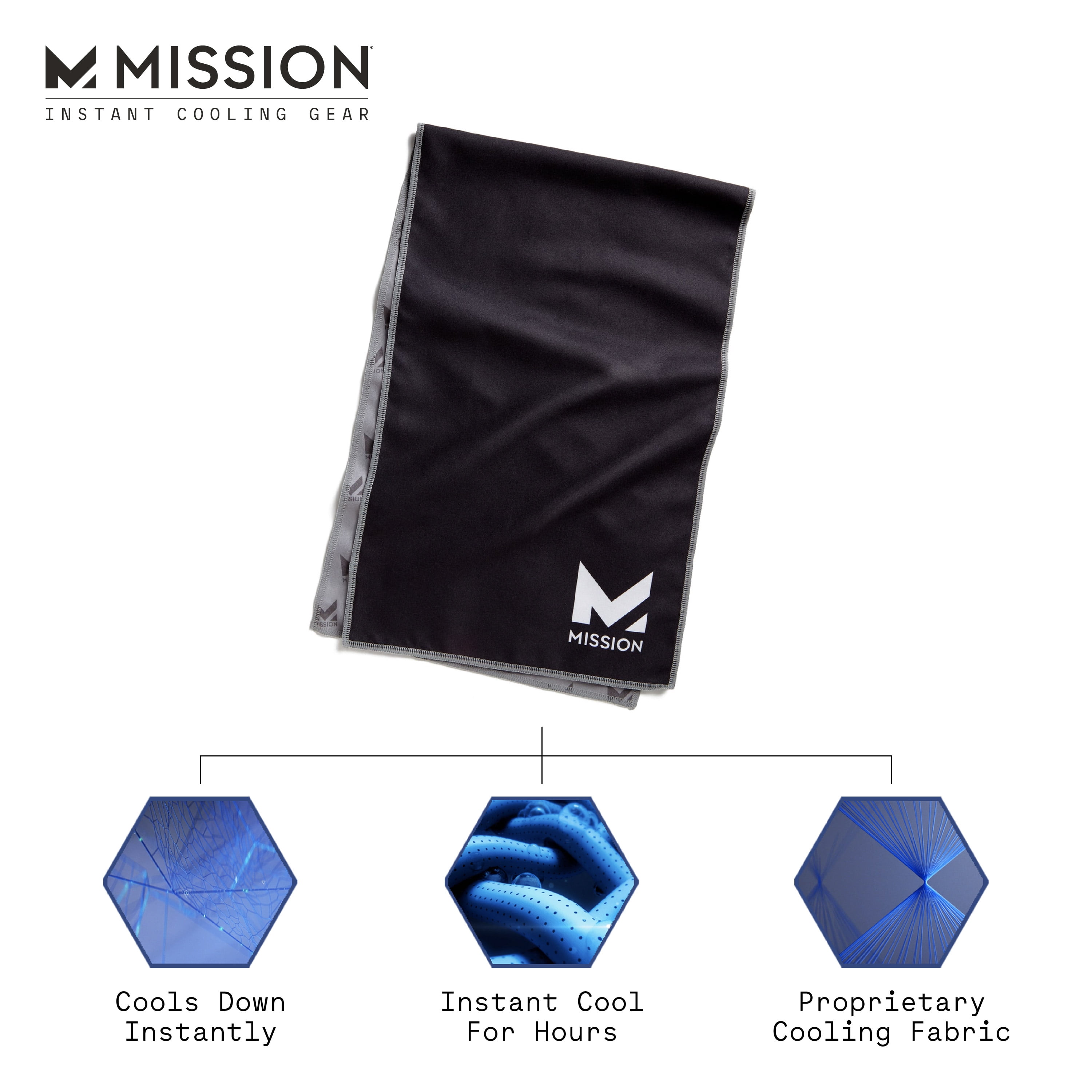 MISSION Original Cooling Towel Evaporative Cool Technology, Cools Instantly when Wet, UPF 50, 10” x 33”, Black